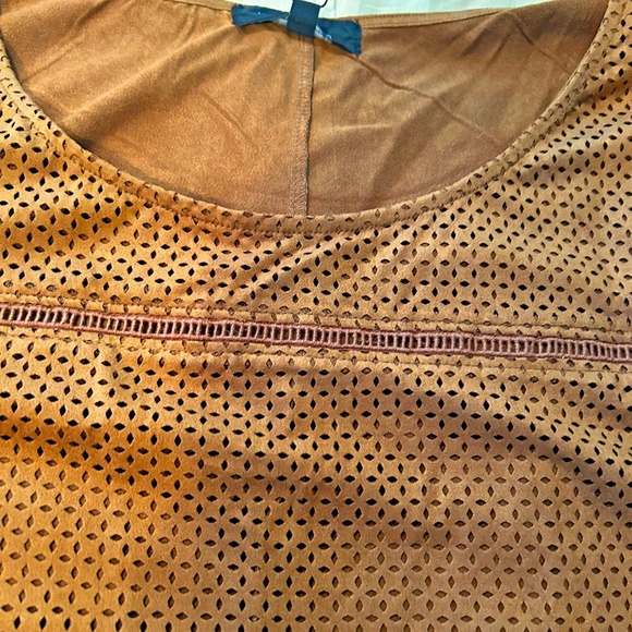 FAUX SUEDE TOP, SLEEVELESS, TOFFEE, SIZE 4X, OPENWORK PATTERN ON FRONT, PLAIN - Picture 5 of 12
